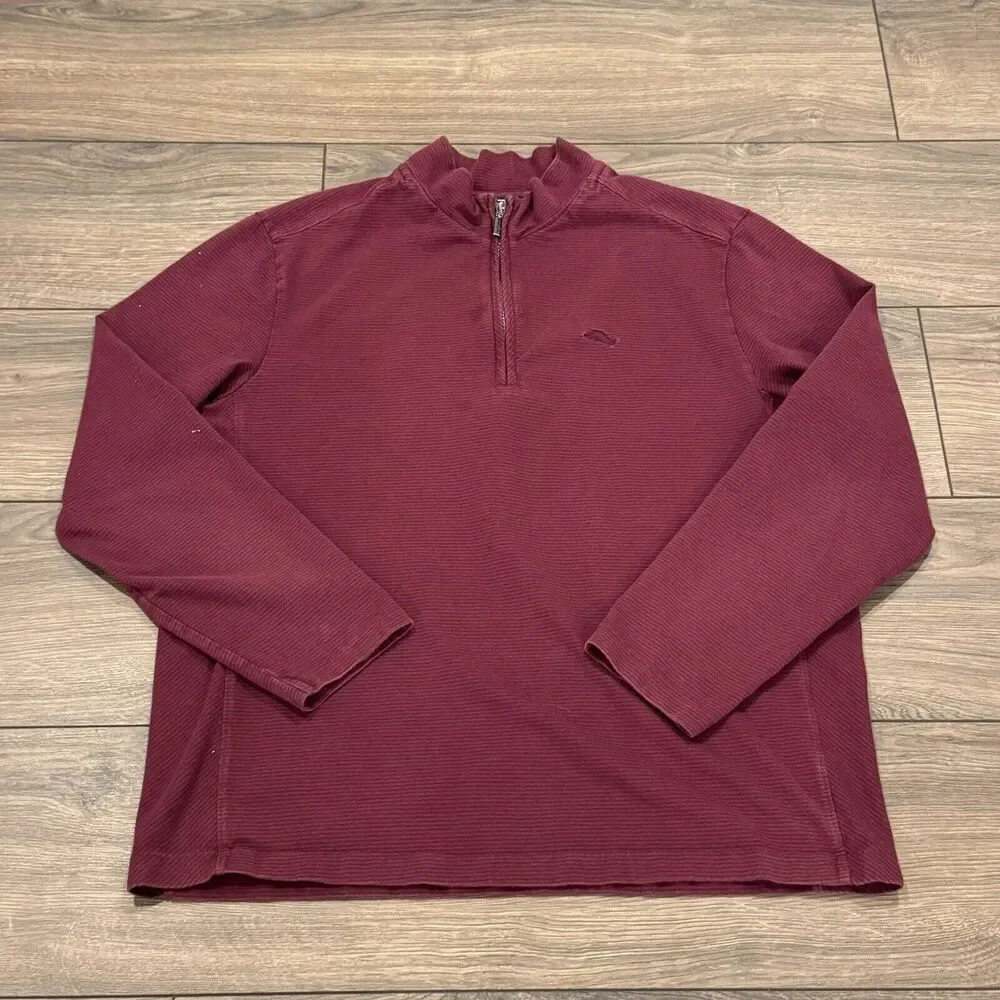 Men’s Tommy Bahama 1/4 Zip Pullover Sweater Size XL Burgundy Long Sleeve Modal